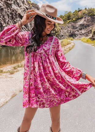 Long Sleeve V-Neck Mini Dress - MimiStylez
