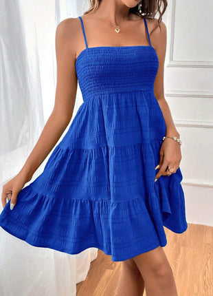 Smocked Tiered Sleeveless Mini Dress - MimiStylez