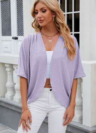 Eyelet Open Front Half Sleeve Cardigan - MimiStylez