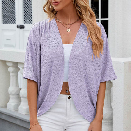 Eyelet Open Front Half Sleeve Cardigan - MimiStylez