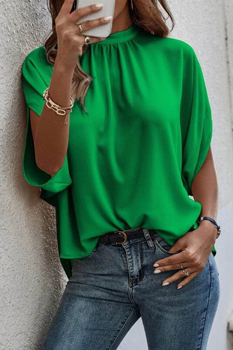 Tie Back Slit Half Sleeve Blouse - MimiStylez