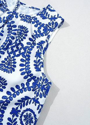 Printed Crew Neck Sleeveless Top - MimiStylez