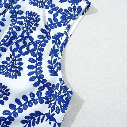 Printed Crew Neck Sleeveless Top - MimiStylez