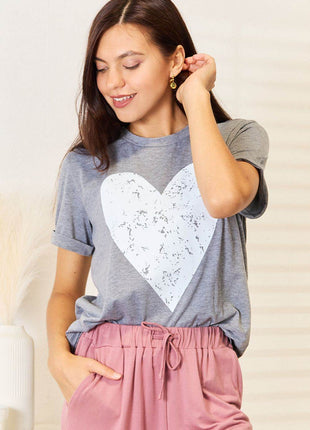 Simply Love Heart Graphic Cuffed Short Sleeve T-Shirt - MimiStylez