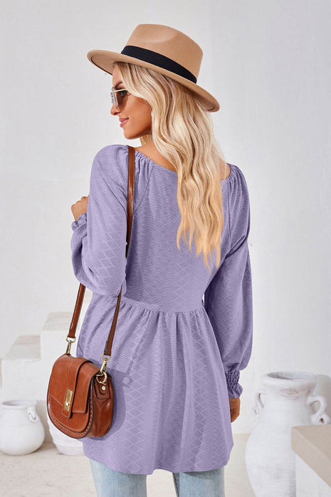 V-Neck Lantern Sleeve Blouse - MimiStylez
