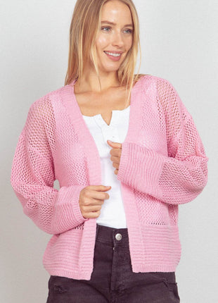 VERY J Eyelet Open Front Long Sleeve Cardigan - MimiStylez