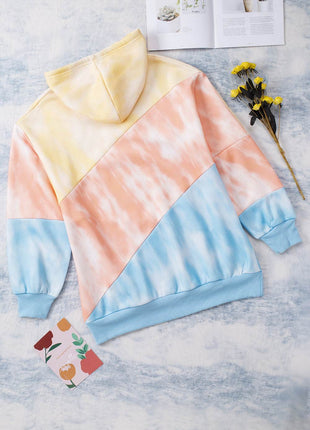 Plus Size Drawstring Color Block Dropped Shoulder Hoodie - MimiStylez