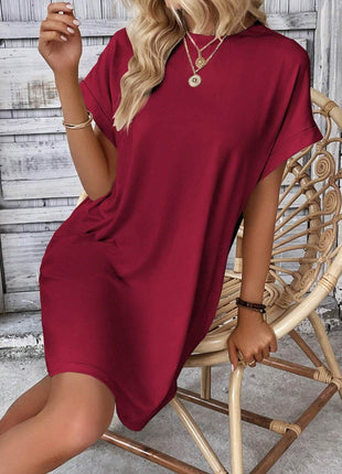 Round Neck Short Sleeve Mini Dress - MimiStylez
