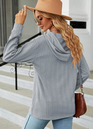 Drawstring Half Button Long Sleeve Hoodie - MimiStylez