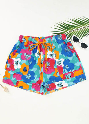 Drawstring Printed High Waist Shorts - MimiStylez