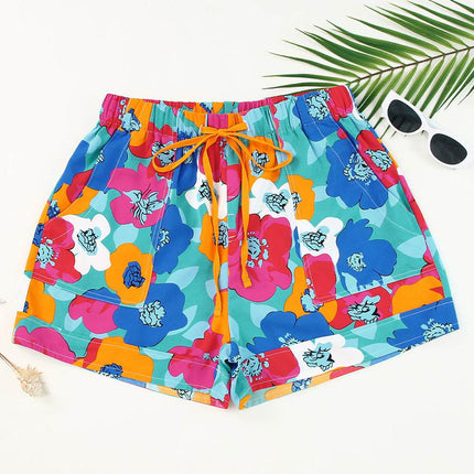 Drawstring Printed High Waist Shorts - MimiStylez