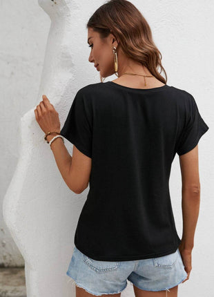 Asymmetric Hem Round Neck T-Shirt - MimiStylez