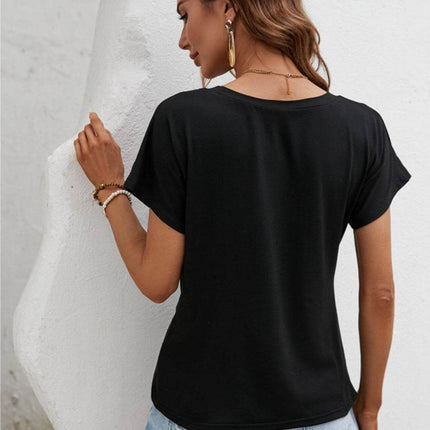 Asymmetric Hem Round Neck T-Shirt - MimiStylez