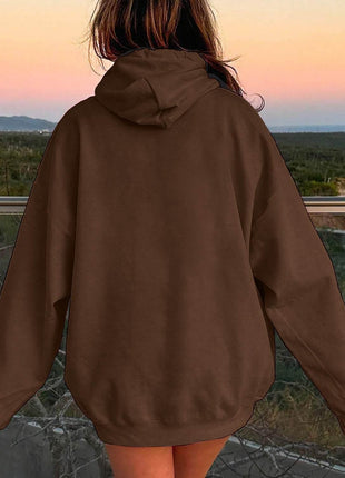 Drawstring Dropped Shoulder Hoodie - MimiStylez