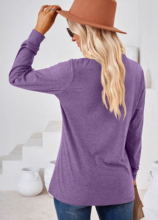 Notched Long Sleeve T-Shirt - MimiStylez