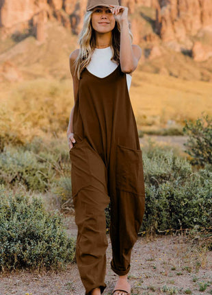 Double Take Full Size V-Neck Sleeveless Jumpsuit with Pockets - MimiStylez
