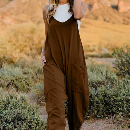 Double Take Full Size V-Neck Sleeveless Jumpsuit with Pockets - MimiStylez