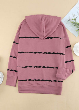 Drawstring Striped Dropped Shoulder Hoodie - MimiStylez