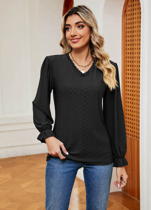 V-Neck Flounce Sleeve Blouse - MimiStylez