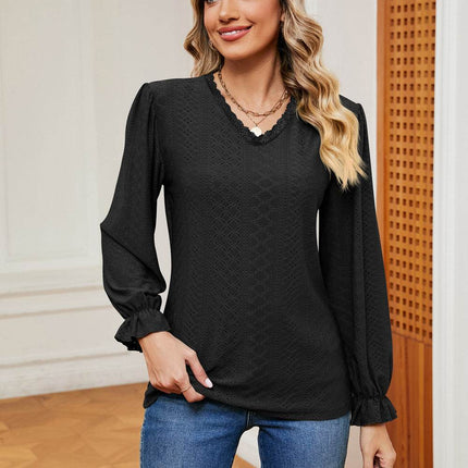 V-Neck Flounce Sleeve Blouse - MimiStylez