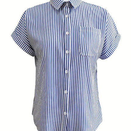 Full Size Striped Button-Up Casual Shirt with Pocket Plus Size - MimiStylez