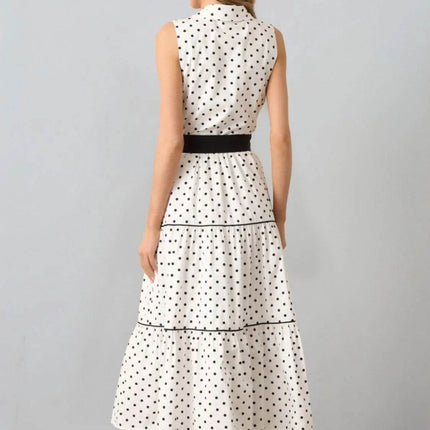 Polka Dot Sleeveless Midi Shirt Dress - MimiStylez
