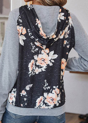 Printed Raglan Sleeve Hoodie - MimiStylez