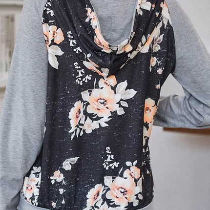 Printed Raglan Sleeve Hoodie - MimiStylez