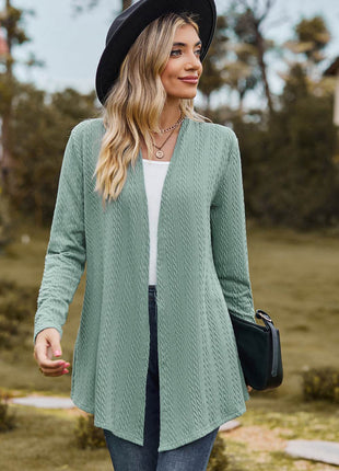 Textured Open Front Long Sleeve Cardigan - MimiStylez