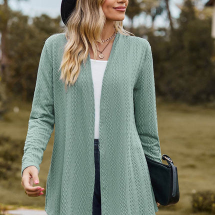 Textured Open Front Long Sleeve Cardigan - MimiStylez