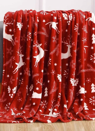 Christmas Elk Snowman Santa Claus Print Blanket Winter Double-sided Flannel Blanket