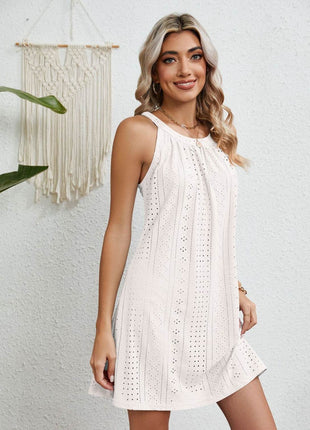 Eyelet Grecian Neck Mini Dress - MimiStylez