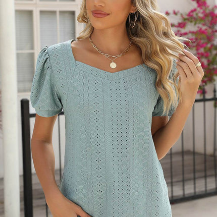 Eyelet Puff Sleeve T-Shirt - MimiStylez