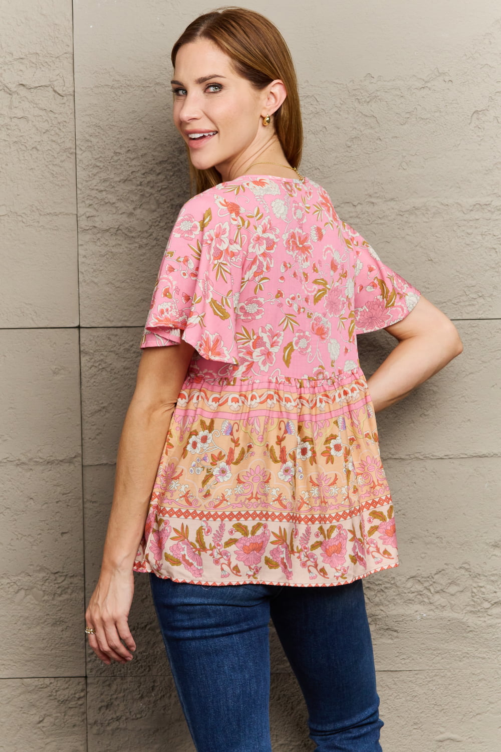 Bohemian Tie-Neck Flutter Sleeve Blouse