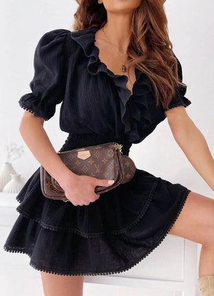 Ruffled Smocked Layered Mini Dress - MimiStylez