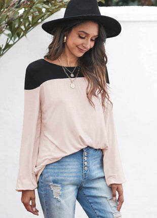 Contrast Balloon Sleeve Blouse - MimiStylez
