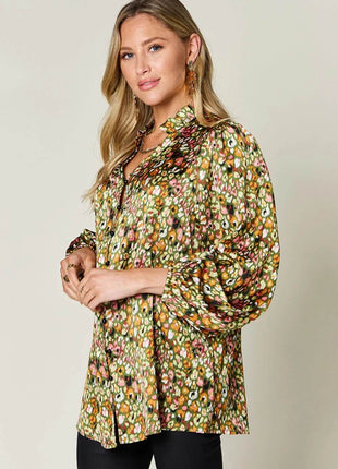 Double Take Full Size Printed Long Sleeve Blouse - MimiStylez