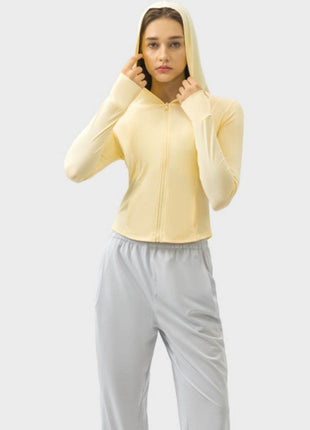 Pocketed Zip Up Hooded Long Sleeve Active Outerwear - MimiStylez