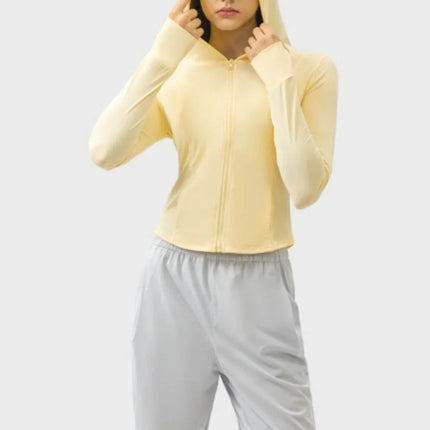 Pocketed Zip Up Hooded Long Sleeve Active Outerwear - MimiStylez