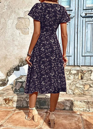 Summer Floral Print Maxi Dress Women Button Up Split Long Flowy Bohemian Beach Party Dresses - MimiStylez