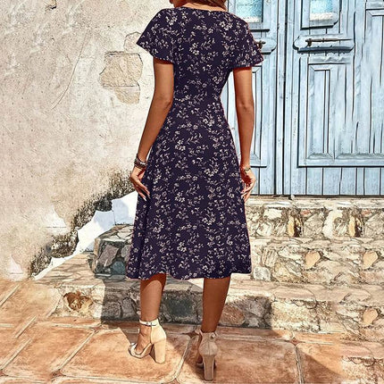 Summer Floral Print Maxi Dress Women Button Up Split Long Flowy Bohemian Beach Party Dresses - MimiStylez