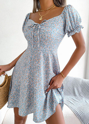 Ditsy Floral Drawstring A-Line Dress - MimiStylez