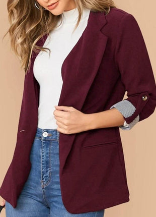 Lapel Collar Roll-Tab Sleeve Blazer - MimiStylez