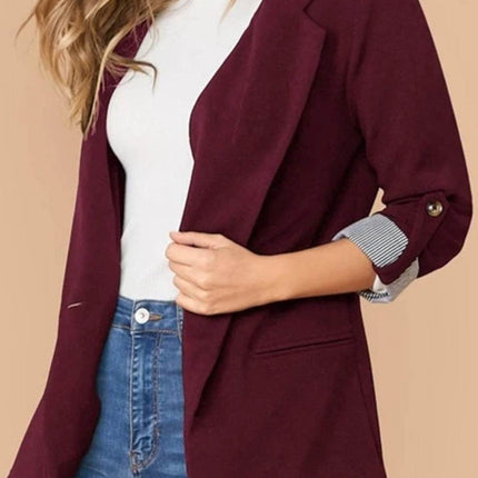 Lapel Collar Roll-Tab Sleeve Blazer - MimiStylez