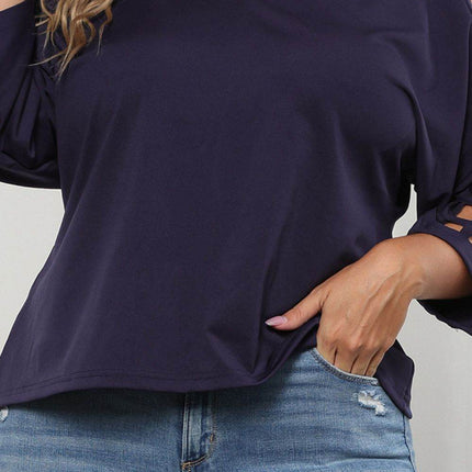Plus Size Cutout Three-Quarter Sleeve Blouse - MimiStylez