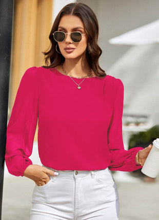 Round Neck Long Sleeve Blouse - MimiStylez