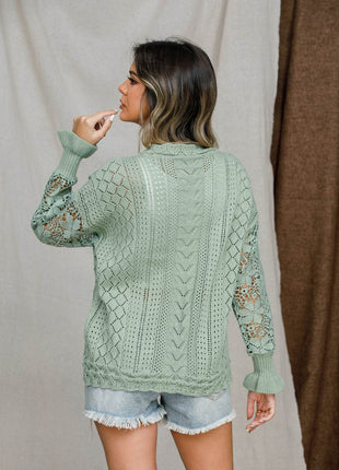 Eyelet Crochet Lantern Sleeve Sweater - MimiStylez