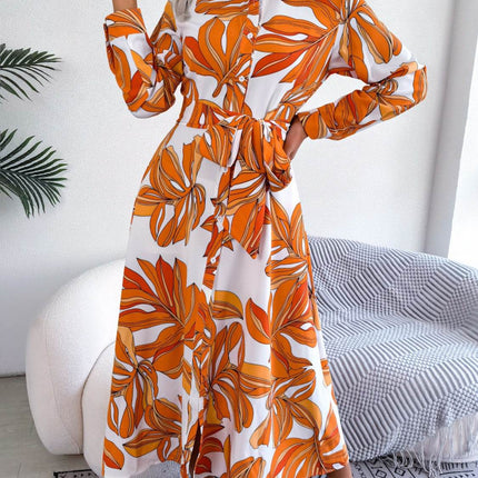 Tied Button Up Long Sleeve Dress - MimiStylez