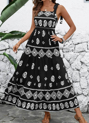 Printed Square Neck Maxi Cami Dress - MimiStylez