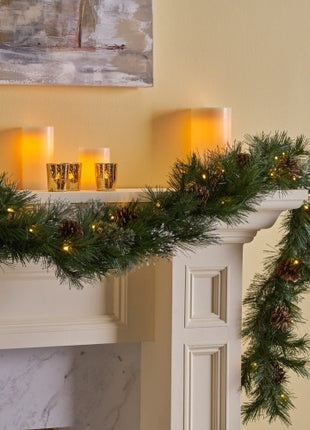 9FT Christmas Garland With 20 Pine Cones And 50 Warm White LED Lights
